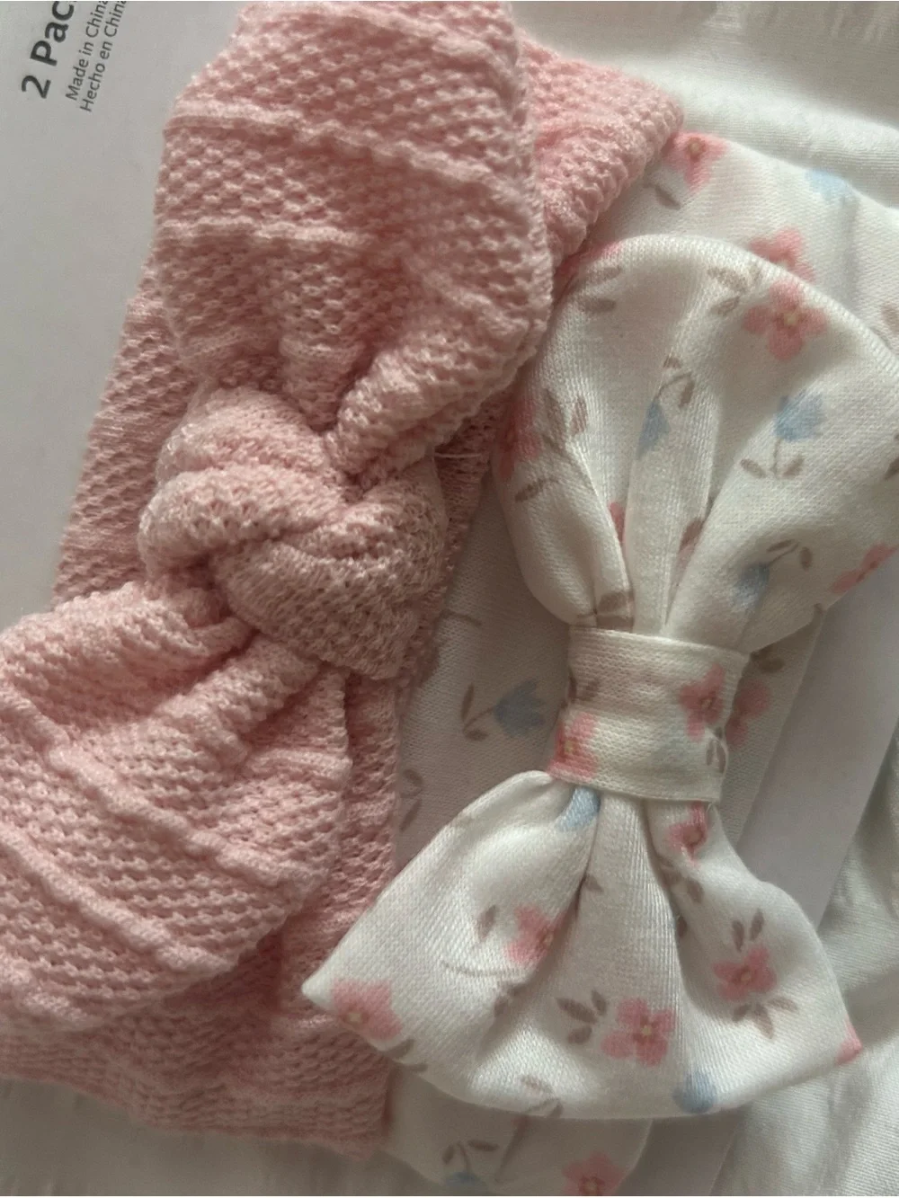 Baby Girls Pink Knit and Floral Bow Headband Set